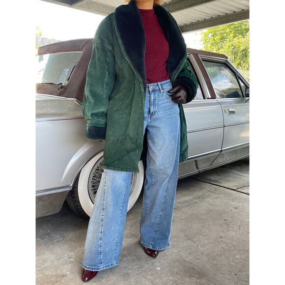 🔥VTG 80s Jacqueline Ferrar Leather Faux Fur Lined Oversized Jacket Goblincore - Picture 1 of 15